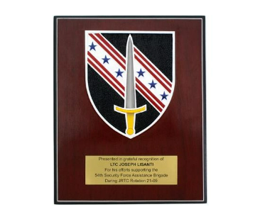 Exmaple of military dedication plaque for retirement or PCS with dedication wording