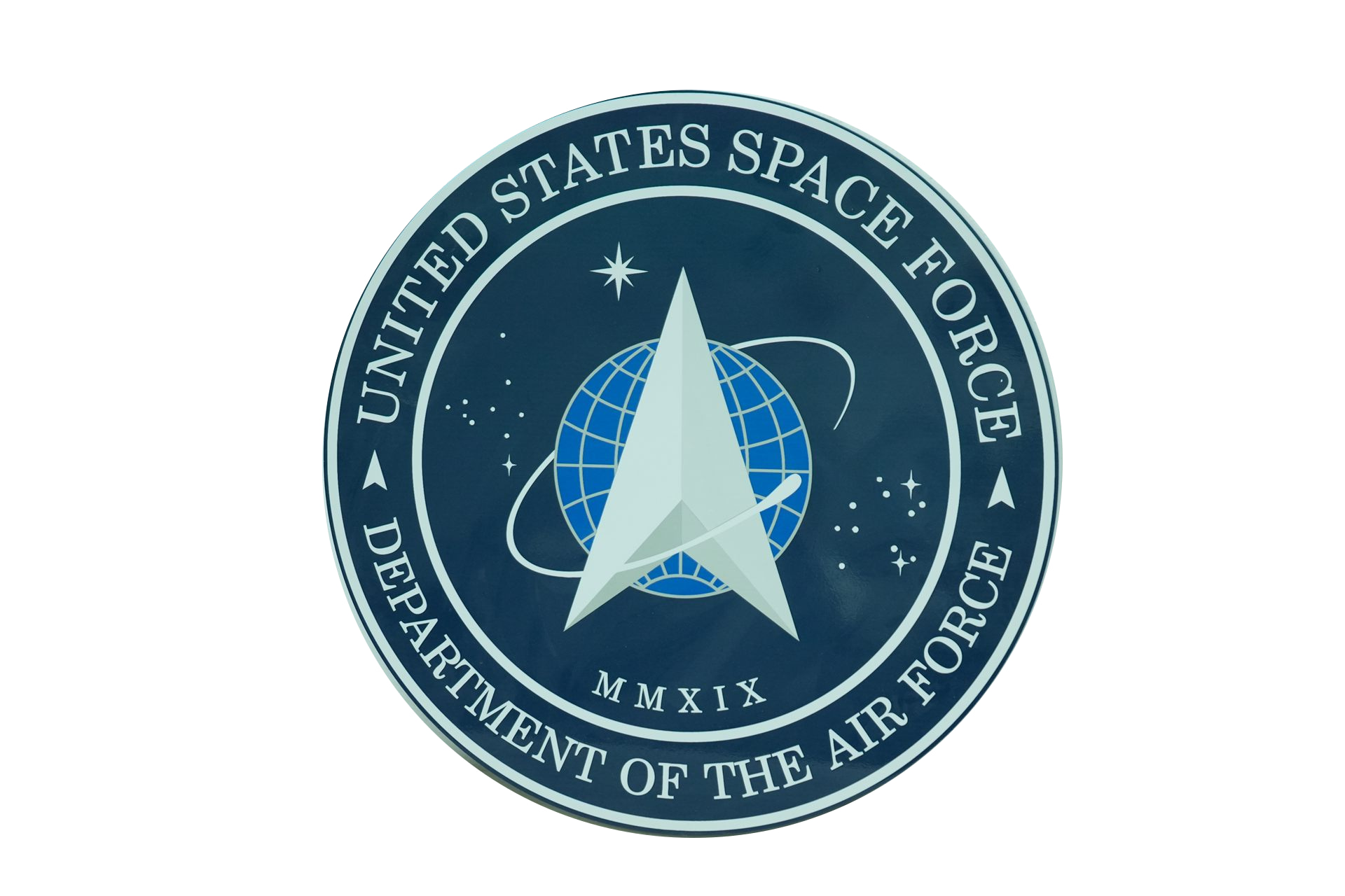 U.S. Space Force seal UV-printed directly onto a high-density urethane wall plaque, shown from the front.