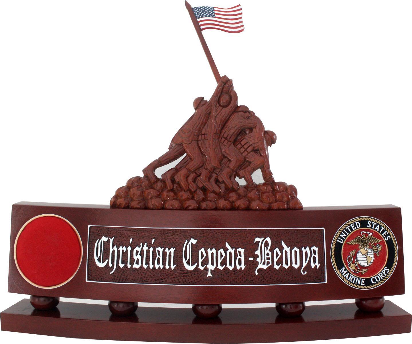 US Marines Corps Desk Nameplate Iwo Jima Flag Raising