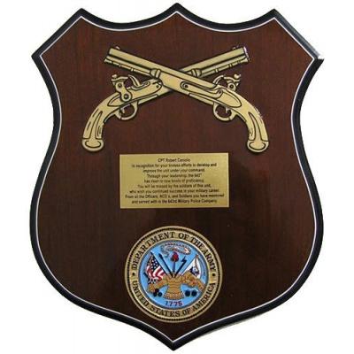 army shield plaque in cross pistol design