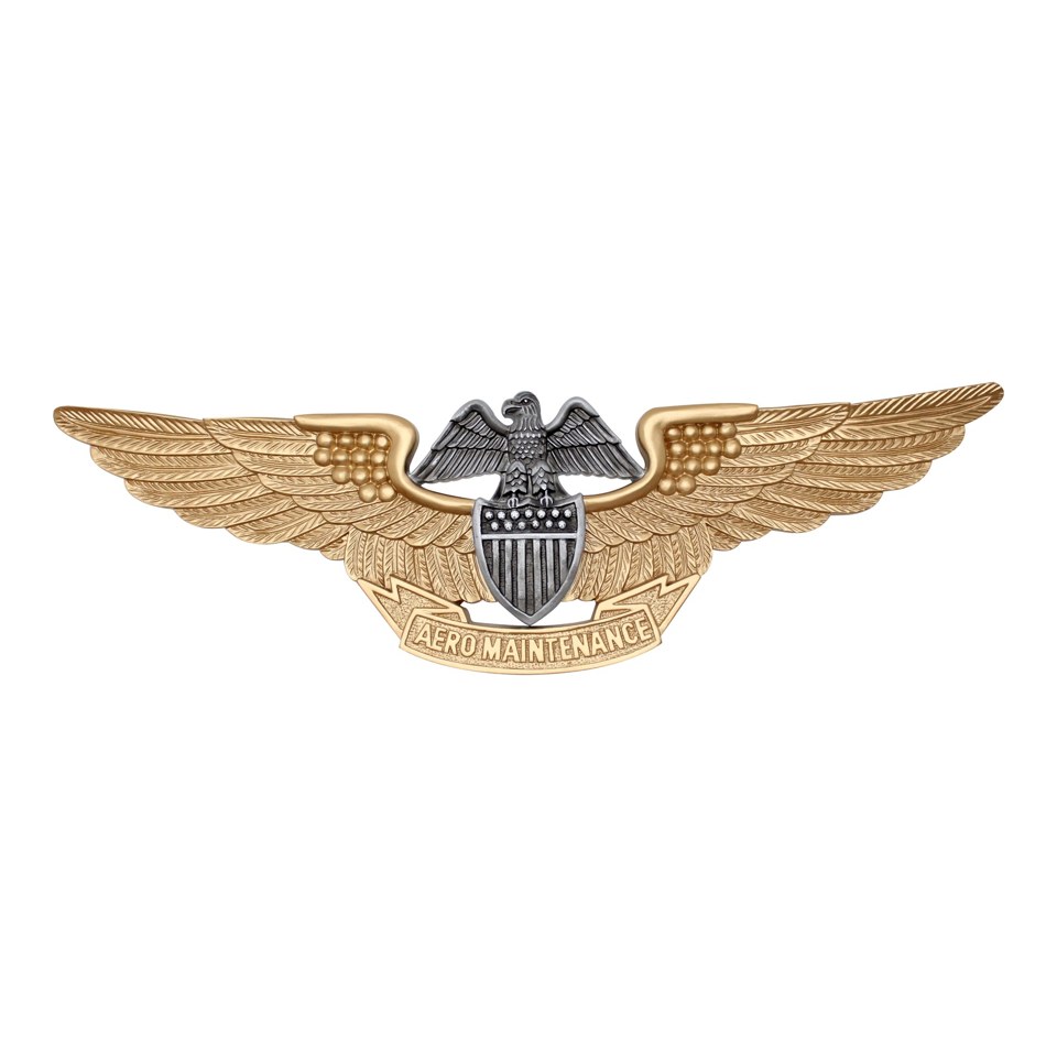 Aero Maintenance wings plaque with gold feathers, a silver eagle and a central shield.