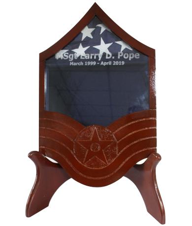 US Military retirement shadowbox with desk stand